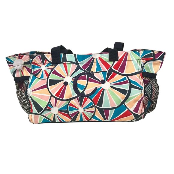 Thirty-One Bags All In One Navy Blue Colorful "C" Pinwheel Party Organizer Tote - Picture 2 of 7